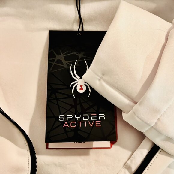 SPYDER Active White Hooded Lined Zip Jacket Water Resistant Reflective Wm S NEW - Picture 6 of 11